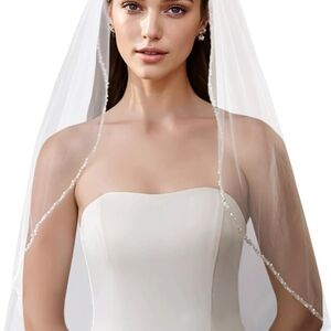 Amazon White Bridal Veil with Beaded Edge